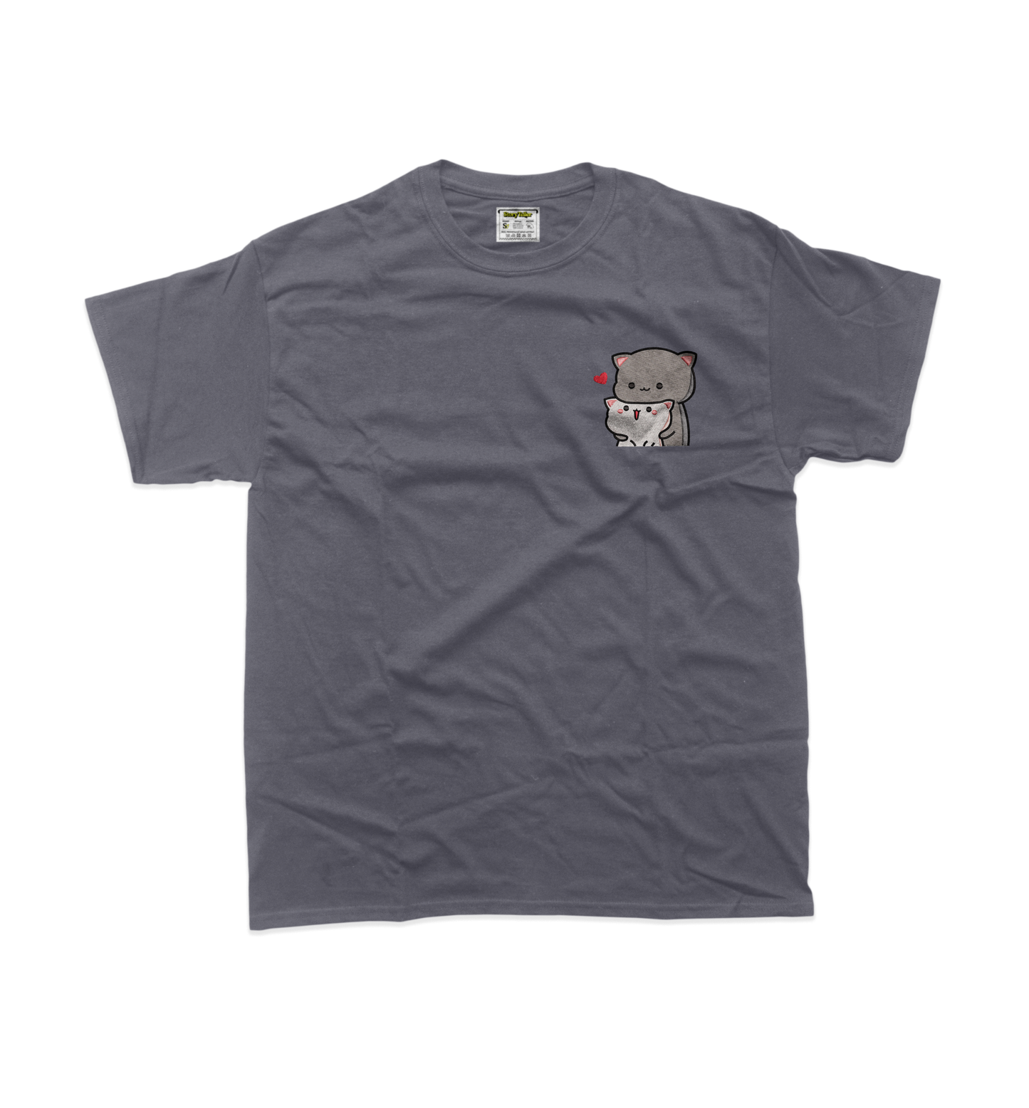 Чоловіча футболка з вишивкою 10х10 см - Сірий котик обіймає білого