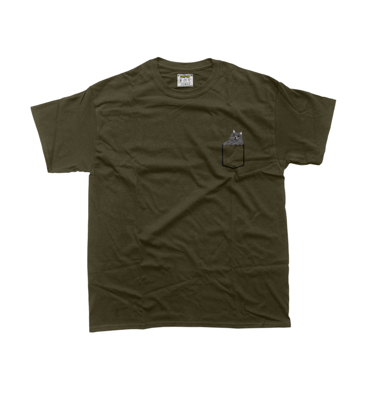 Чоловіча футболка з вишивкою 10х10 см - Котик в кишені