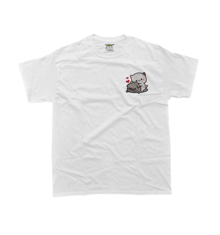 Дитяча футболка з вишивкою 10х10 см "Білий котик сидить на сірому"