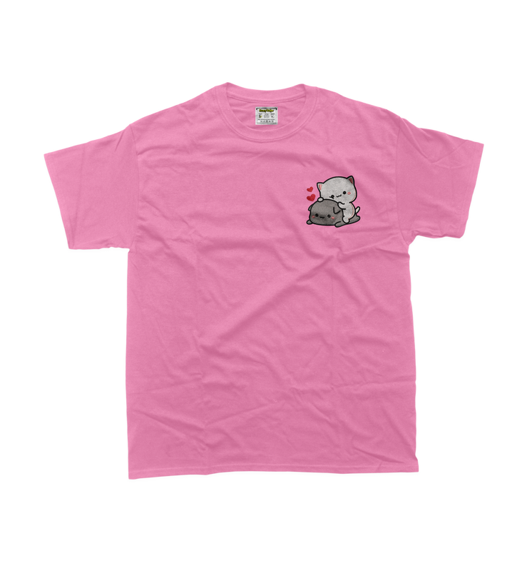 Жіноча футболка з вишивкою 10х10 см "Білий котик сидить на сірому"